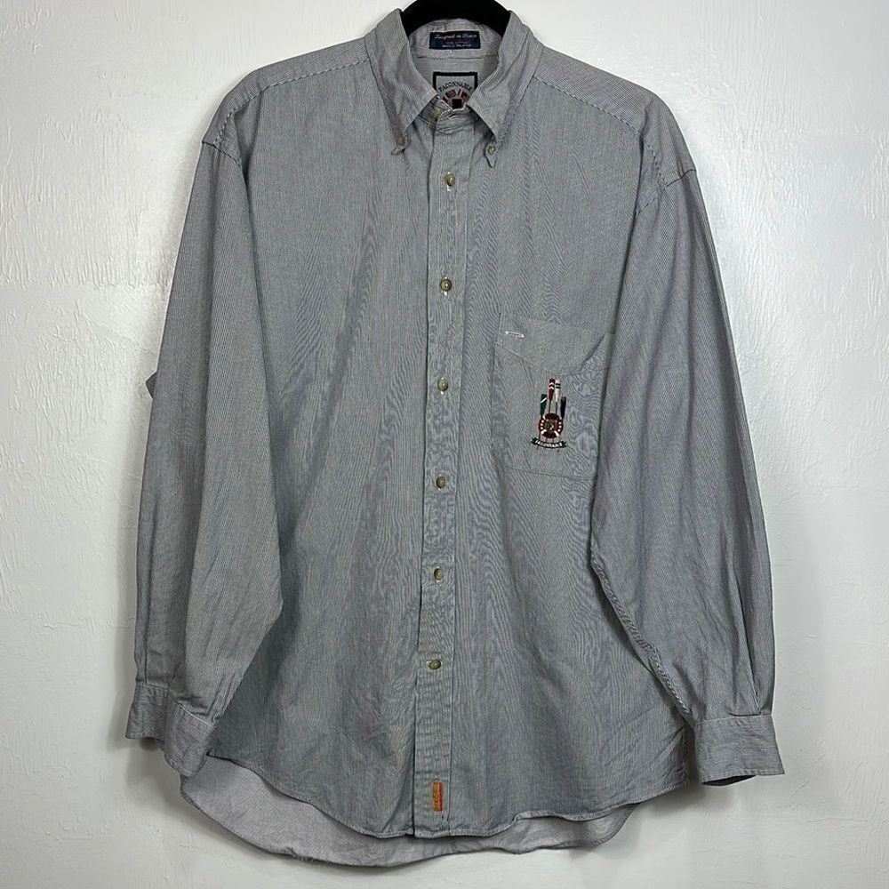 Faconnable Striped Cotton Long Sleeve Button-Up Shirt In Gray Size M